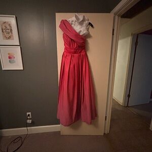 Pamella Roland Women Pink Ombre Faille Draped One-Shoulder Gown Dress Sz 10